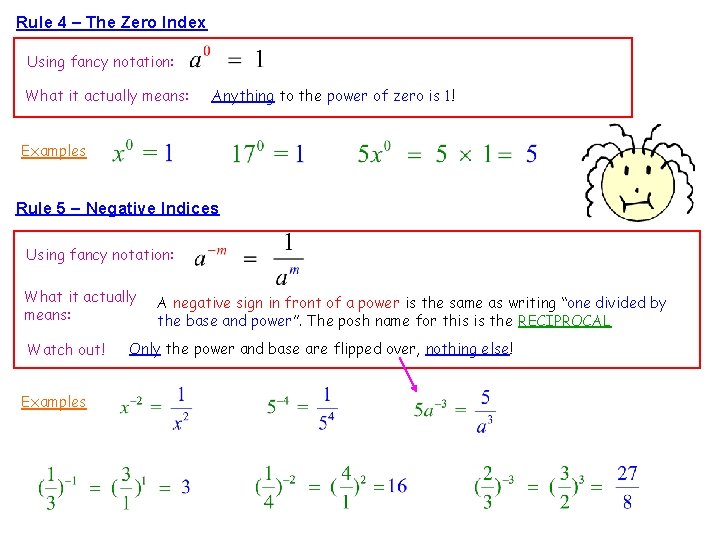 Rule 4 – The Zero Index Using fancy notation: What it actually means: Anything Rule 4 – The Zero Index Using fancy notation: What it actually means: Anything