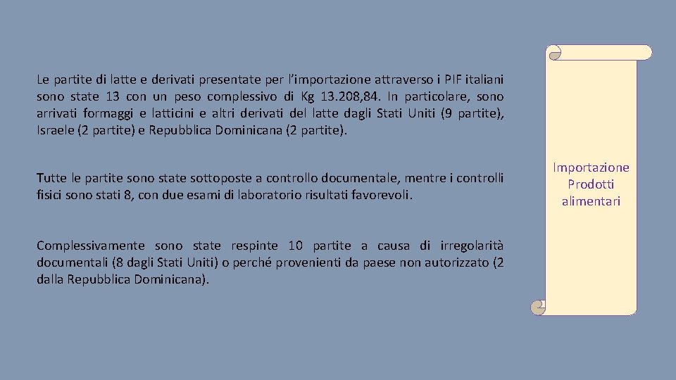 Le partite di latte e derivati presentate per l’importazione attraverso i PIF italiani sono