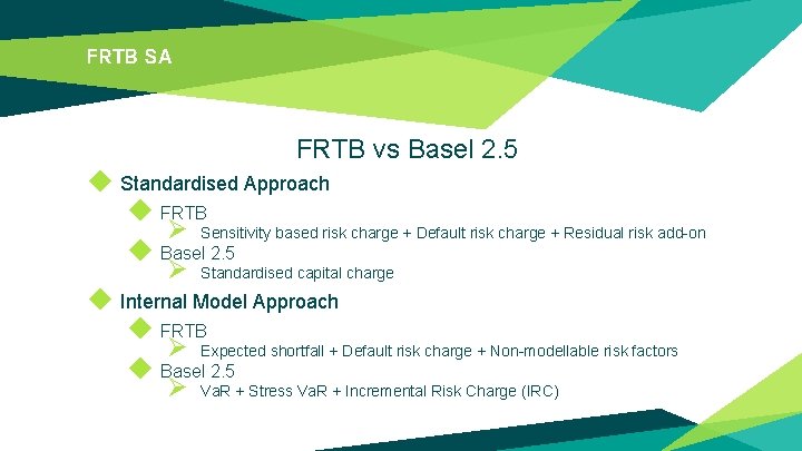 FRTB SA FRTB vs Basel 2. 5 ◆ Standardised Approach ◆ FRTB Ø Sensitivity