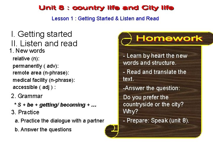 Lesson 1 : Getting Started & Listen and Read I. Getting started II. Listen