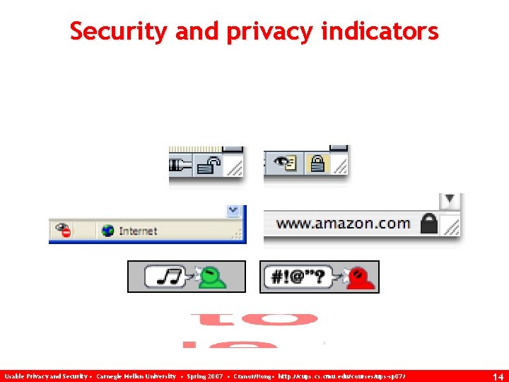 Security and privacy indicators Usable Privacy and Security • Carnegie Mellon University • Spring