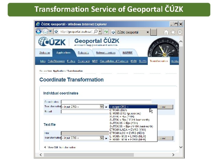 Transformation Service of Geoportal ČÚZK 