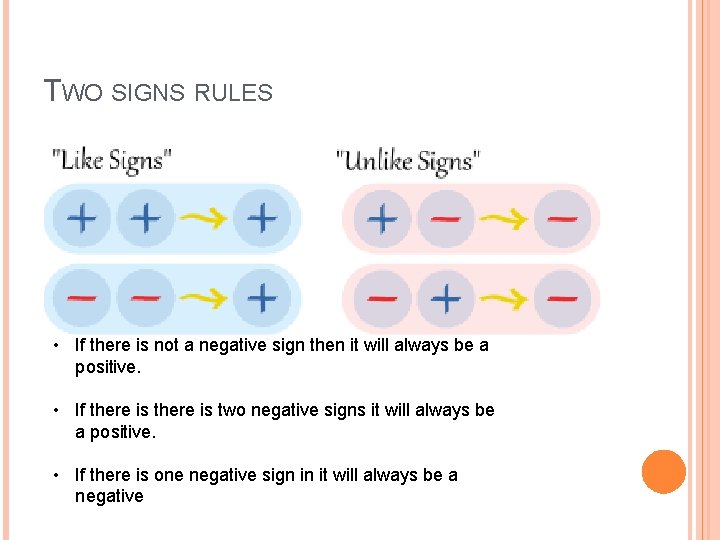 TWO SIGNS RULES • If there is not a negative sign then it will