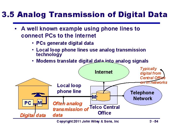 3. 5 Analog Transmission of Digital Data • A well known example using phone