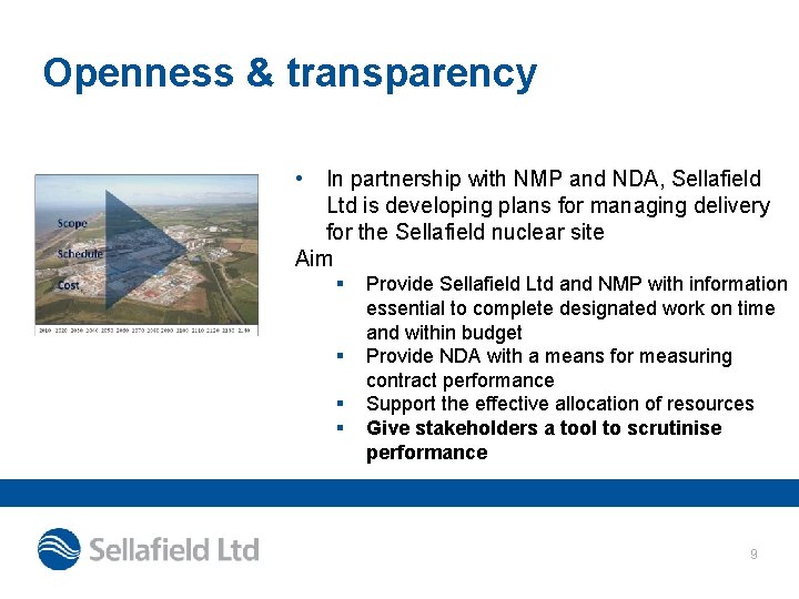 Openness & transparency • In partnership with NMP and NDA, Sellafield Ltd is developing