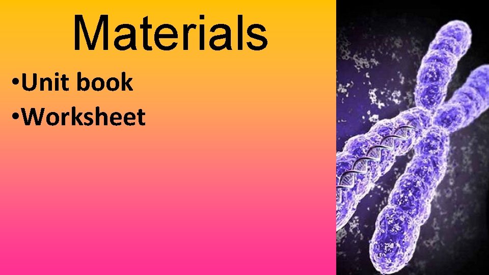 Materials • Unit book • Worksheet 