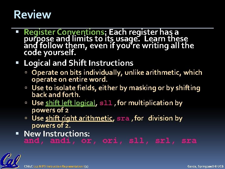 Review Register Conventions: Each register has a purpose and limits to its usage. Learn