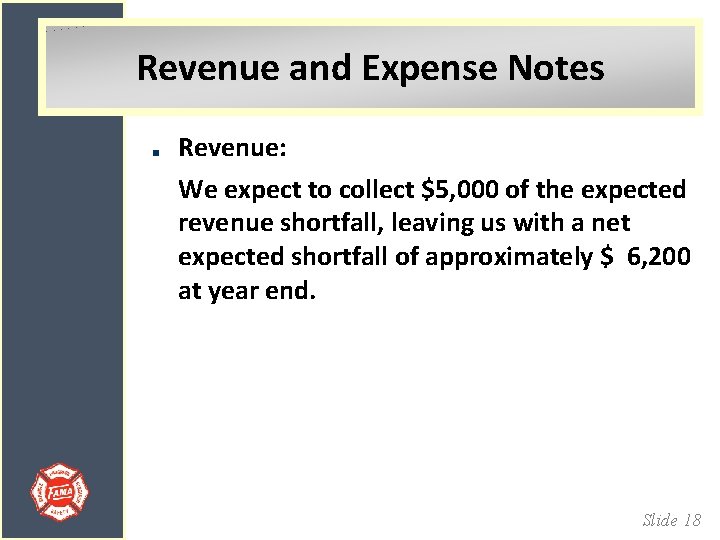 Revenue and Expense Notes Revenue: We expect to collect $5, 000 of the expected