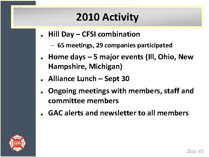 2010 Activity Hill Day – CFSI combination – 65 meetings, 29 companies participated Home