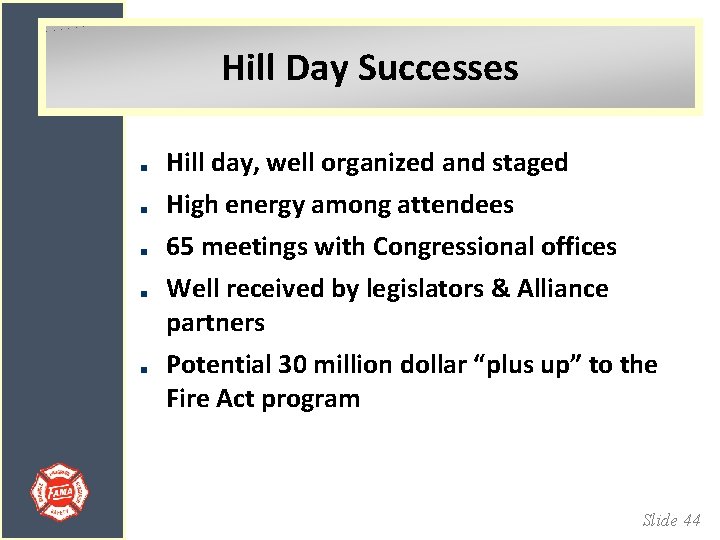 Hill Day Successes Hill day, well organized and staged High energy among attendees 65