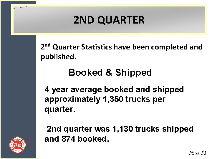 2 ND QUARTER 2 nd Quarter Statistics have been completed and published. Booked &