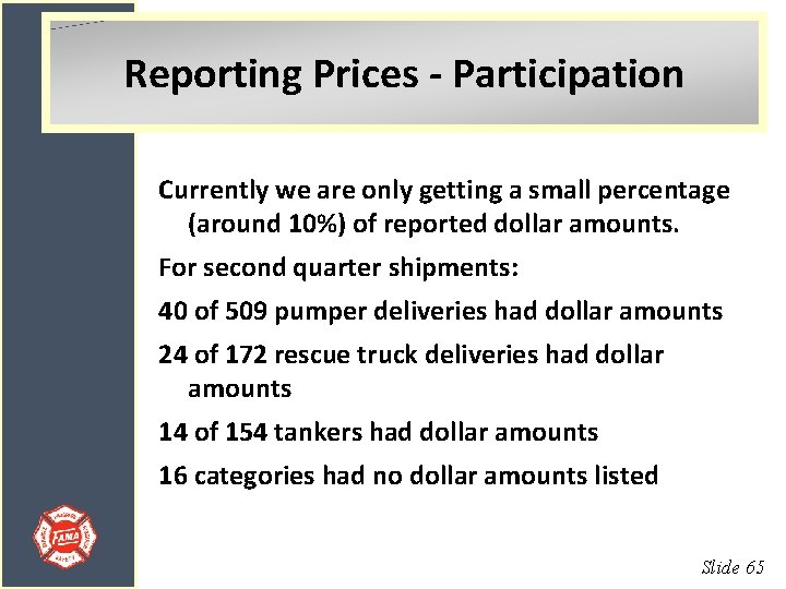 Reporting Prices - Participation Currently we are only getting a small percentage (around 10%)