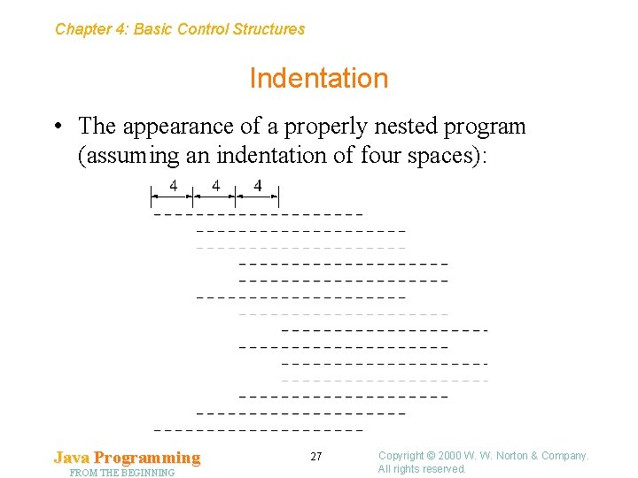 Chapter 4: Basic Control Structures Indentation • The appearance of a properly nested program