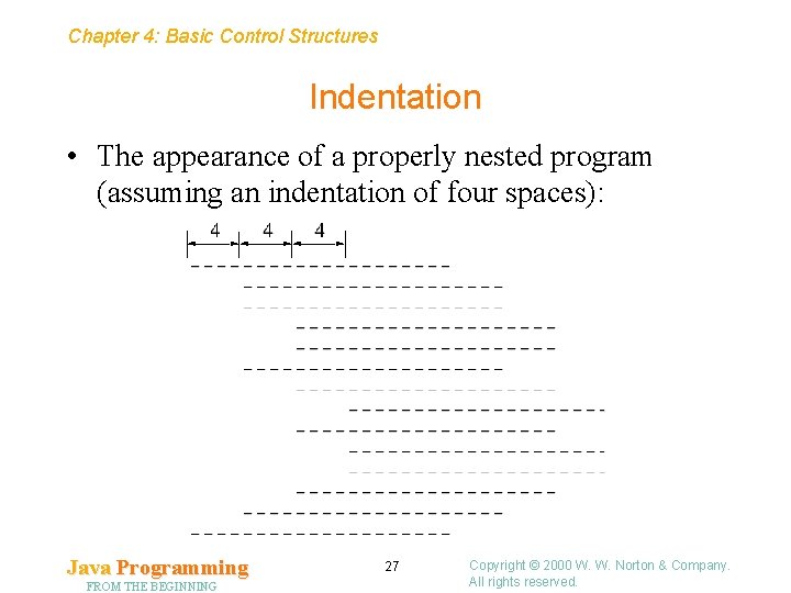 Chapter 4: Basic Control Structures Indentation • The appearance of a properly nested program Chapter 4: Basic Control Structures Indentation • The appearance of a properly nested program