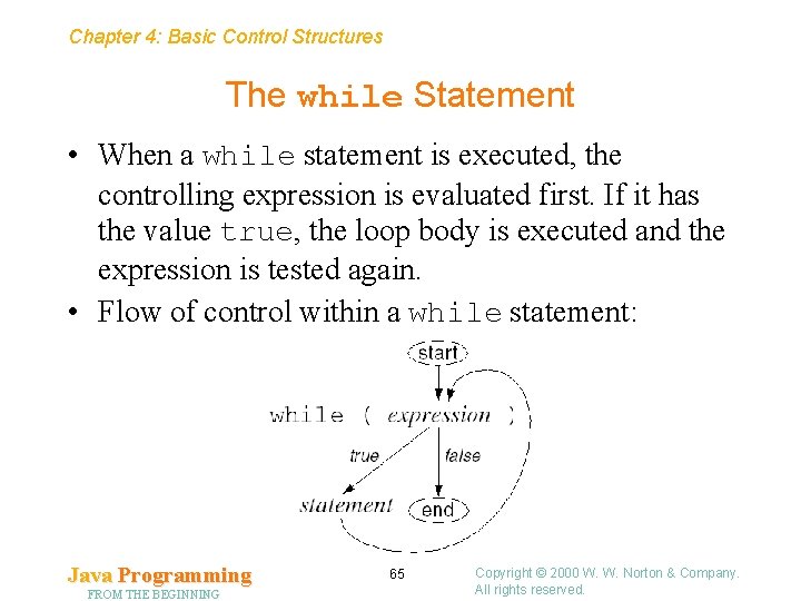 Chapter 4: Basic Control Structures The while Statement • When a while statement is