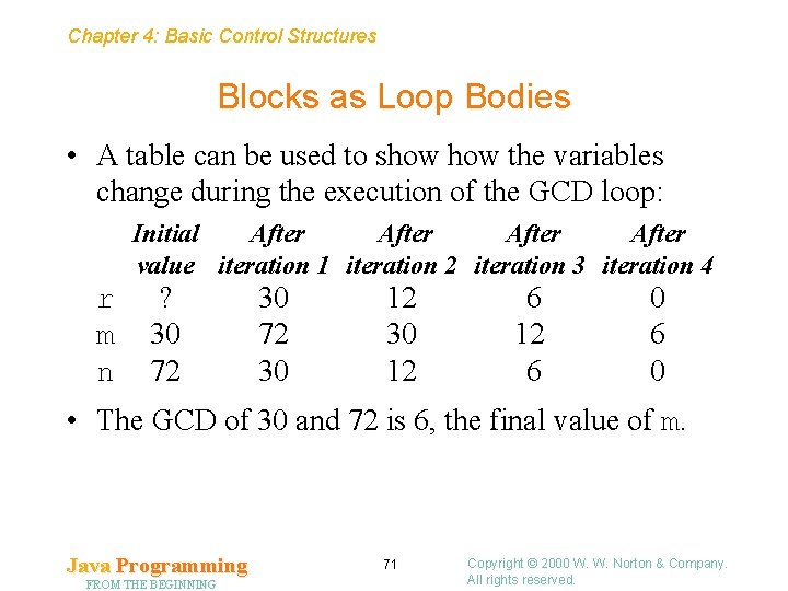 Chapter 4: Basic Control Structures Blocks as Loop Bodies • A table can be