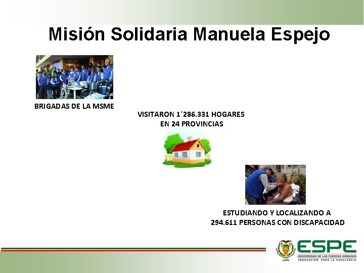 Misión Solidaria Manuela Espejo BRIGADAS DE LA MSME VISITARON 1´ 286. 331 HOGARES EN