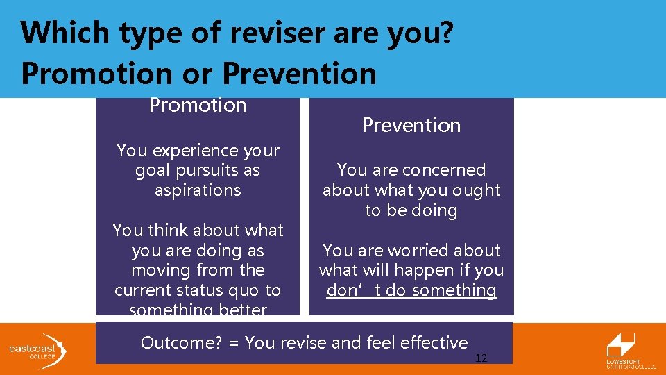 Which type of reviser are you? Promotion or Prevention Promotion You experience your goal Which type of reviser are you? Promotion or Prevention Promotion You experience your goal
