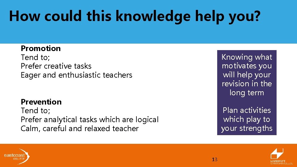 How could this knowledge help you? Promotion Tend to; Prefer creative tasks Eager and How could this knowledge help you? Promotion Tend to; Prefer creative tasks Eager and