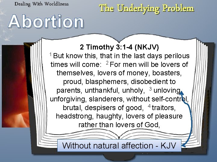 Dealing With Worldliness Abortion The Underlying Problem 2 Timothy 3: 1 -4 (NKJV) 1