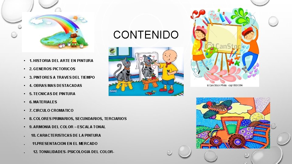 CONTENIDO • 1. HISTORIA DEL ARTE EN PINTURA • 2. GENEROS PICTORICOS • 3.