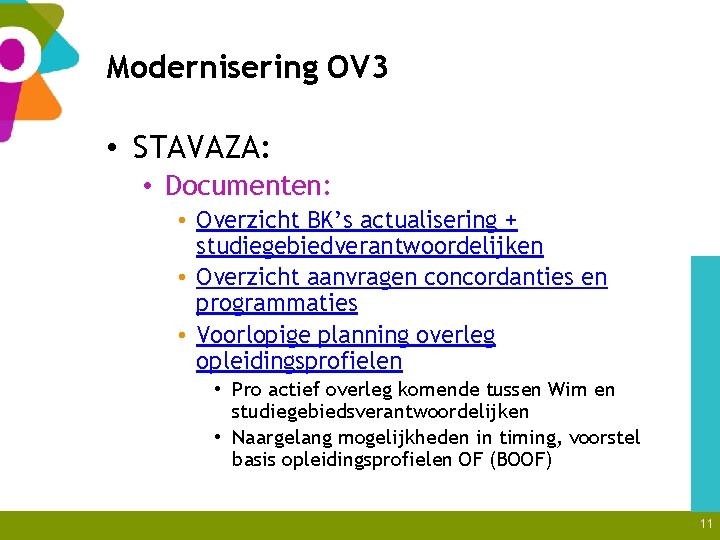 Modernisering OV 3 • STAVAZA: • Documenten: • Overzicht BK’s actualisering + studiegebiedverantwoordelijken •