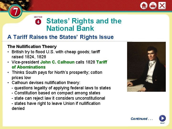 SECTION 4 States’ Rights and the National Bank A Tariff Raises the States’ Rights