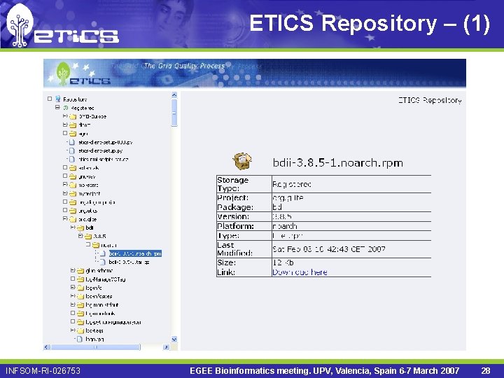 ETICS Repository – (1) INFSOM-RI-026753 EGEE Bioinformatics meeting. UPV, Valencia, Spain 6 -7 March