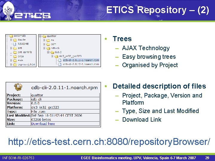 ETICS Repository – (2) • Trees – – – AJAX Technology Easy browsing trees