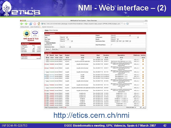 NMI - Web interface – (2) http: //etics. cern. ch/nmi INFSOM-RI-026753 EGEE Bioinformatics meeting.
