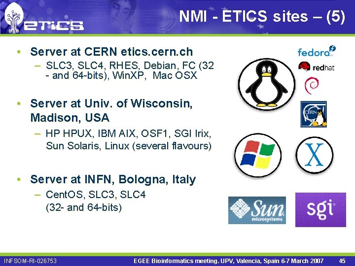 NMI - ETICS sites – (5) • Server at CERN etics. cern. ch –