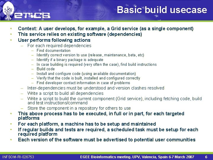 Basic build usecase • • • Context: A user develops, for example, a Grid