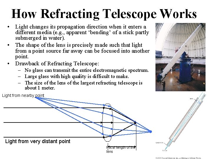 How Refracting Telescope Works • Light changes its propagation direction when it enters a