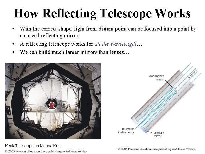 How Reflecting Telescope Works • With the correct shape, light from distant point can