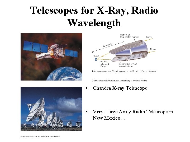 Telescopes for X-Ray, Radio Wavelength • Chandra X-ray Telescope • Very-Large Array Radio Telescope