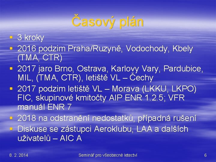 Časový plán § 3 kroky § 2016 podzim Praha/Ruzyně, Vodochody, Kbely (TMA, CTR) §
