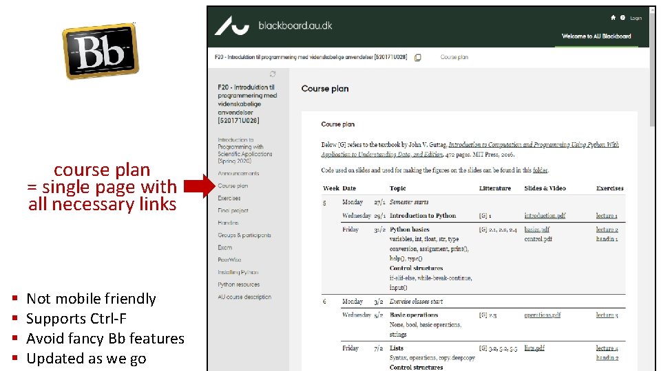 course plan = single page with all necessary links § § Not mobile friendly course plan = single page with all necessary links § § Not mobile friendly