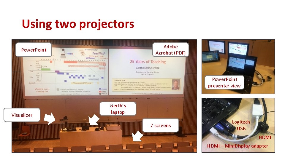 Using two projectors Adobe Acrobat (PDF) Power. Point presenter view Visualizer Gerth’s laptop 2 Using two projectors Adobe Acrobat (PDF) Power. Point presenter view Visualizer Gerth’s laptop 2