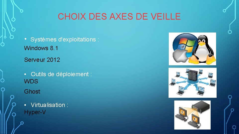 CHOIX DES AXES DE VEILLE • Systèmes d'exploitations : Windows 8. 1 Serveur 2012