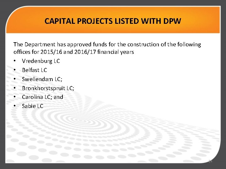 CAPITAL PROJECTS LISTED WITH DPW The Department has approved funds for the construction of