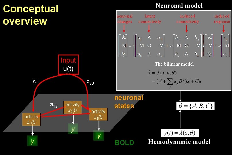 Neuronal model Conceptual overview neuronal changes latent connectivity Input u(t) c 1 y The