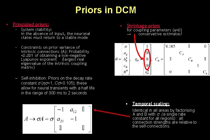 Priors in DCM • Principled priors: – System stability: in the absence of input,