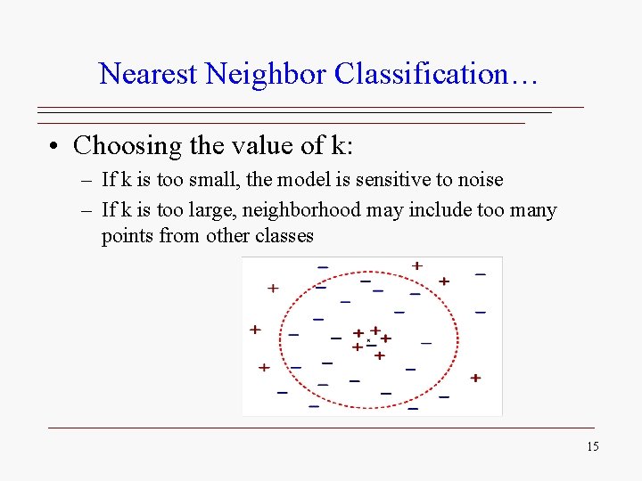 Nearest Neighbor Classification… • Choosing the value of k: – If k is too Nearest Neighbor Classification… • Choosing the value of k: – If k is too