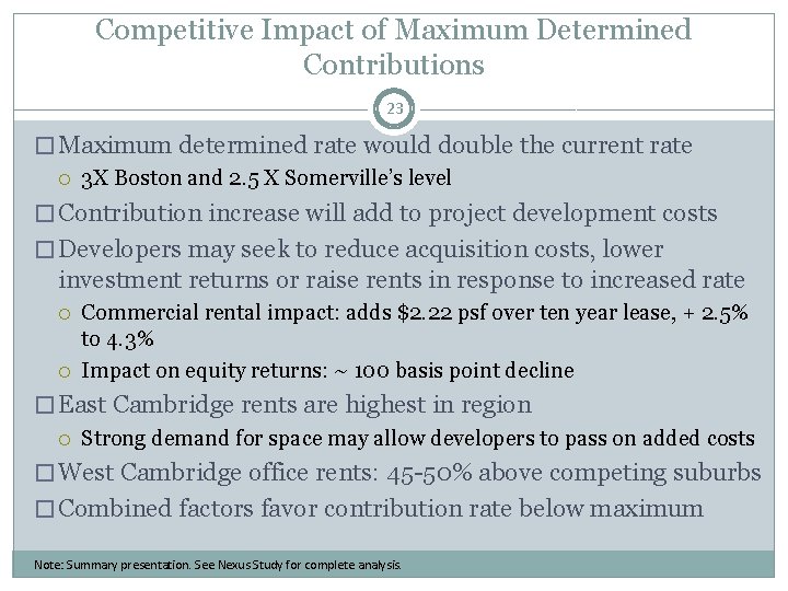 Competitive Impact of Maximum Determined Contributions 23 � Maximum determined rate would double the
