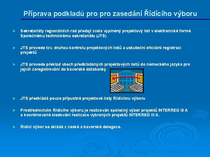 Příprava podkladů pro zasedání Řídícího výboru Ø Sekretariáty regionálních rad předají zcela vyplněný projektový