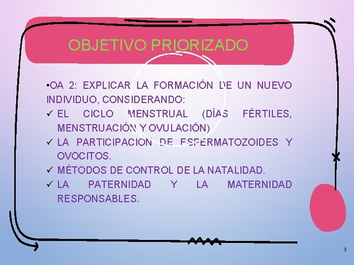 OBJETIVO PRIORIZADO • OA 2: EXPLICAR LA FORMACIÓN DE UN NUEVO INDIVIDUO, CONSIDERANDO: ü