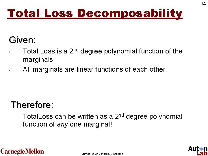 Total Loss Decomposability Given: • • Total Loss is a 2 nd degree polynomial