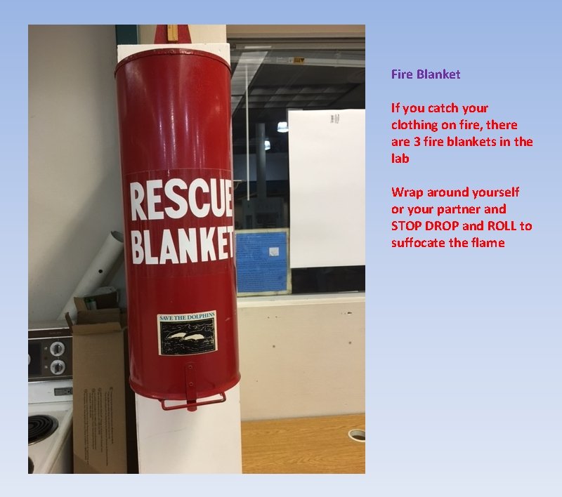 Fire Blanket If you catch your clothing on fire, there are 3 fire blankets