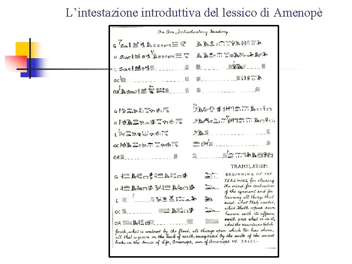 L’intestazione introduttiva del lessico di Amenopè 