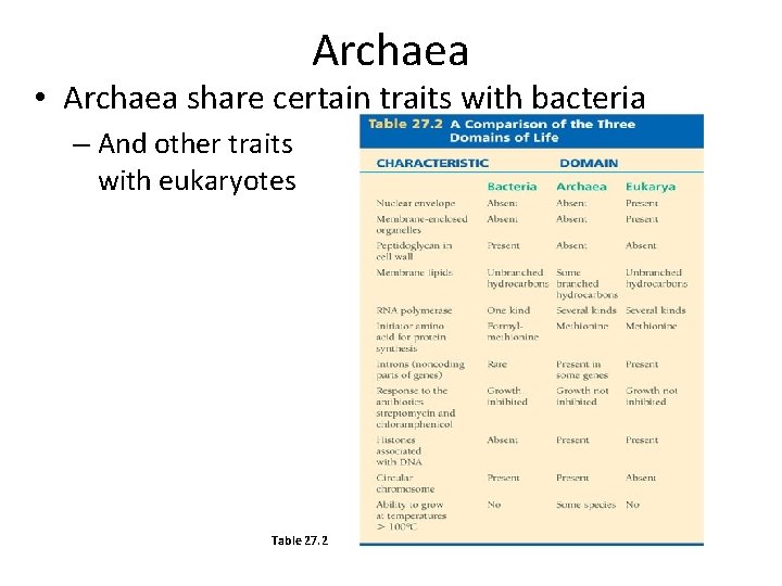 Archaea • Archaea share certain traits with bacteria – And other traits with eukaryotes